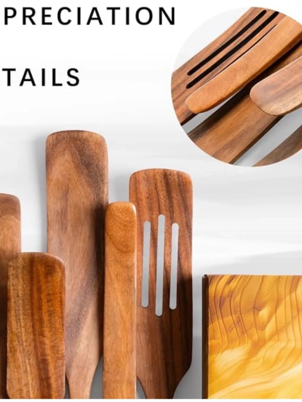 Teak Wooden Cooking 5 piece spatula Set - Brown